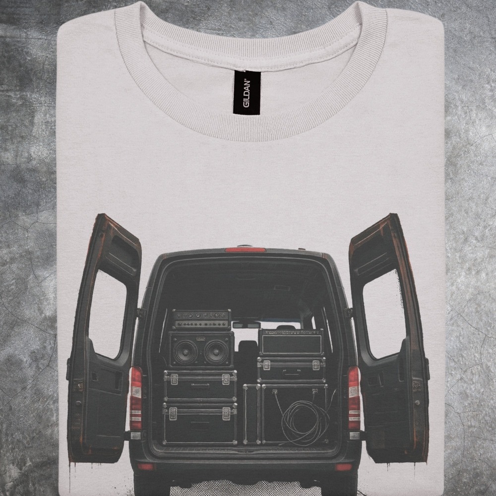 Cargo Van Loaded with Road Cases and Amp Tee